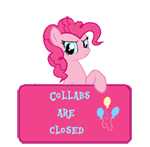 Size: 150x147 | Tagged: safe, imported from derpibooru, pinkie pie, pony, angry, collab info, collabs are closed, female, sign, solo