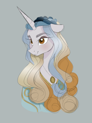 Size: 3000x4000 | Tagged: safe, artist:herfaithfulstudent, imported from derpibooru, oc, oc only, oc:lannister, anthro, unicorn, bust, clothes, dress, floppy ears, jewelry, necklace, simple background, solo