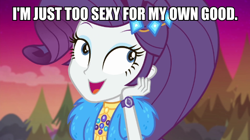 Size: 600x337 | Tagged: safe, edit, edited screencap, imported from derpibooru, screencap, rarity, equestria girls, equestria girls series, sunset's backstage pass!, spoiler:eqg series (season 2), caption, female, geode of shielding, image macro, magical geodes, meme, music festival outfit, solo, text