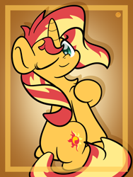 Size: 1920x2560 | Tagged: dead source, safe, artist:kimjoman, artist:purpleflix, imported from derpibooru, sunset shimmer, pony, unicorn, cute, female, gradient background, looking at you, one eye closed, shimmerbetes, solo, wink