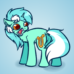 Size: 4000x4000 | Tagged: safe, artist:witchtaunter, imported from derpibooru, lyra heartstrings, pony, unicorn, absurd resolution, butt, chest fluff, dock, dock fluff, ear fluff, faic, featureless crotch, female, gradient background, l.u.l.s., leg fluff, plot, screaming, screaming at own ass, silly, silly pony, solo, yelling