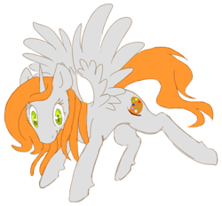 Size: 864x801 | Tagged: safe, artist:anonymous, imported from derpibooru, oc, oc only, oc:ginger peach, alicorn, pony, /mlp/, alicorn oc, drawthread, green eyes, horn, orange hair, simple background, solo, white background, wings