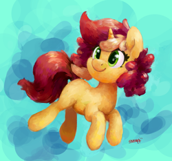 Size: 2830x2643 | Tagged: safe, artist:aemantaslim, artist:aemuhn, imported from derpibooru, oc, oc only, oc:pastel drop, pony, unicorn, abstract background, female, gift art, high res, mare, signature, smiling, solo