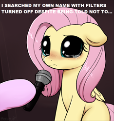 Size: 958x1024 | Tagged: safe, artist:moozua, edit, editor:fluttershyisnot adoormat, imported from derpibooru, fluttershy, starlight glimmer, pegasus, pony, crying, female, mare, meme, microphone, sad