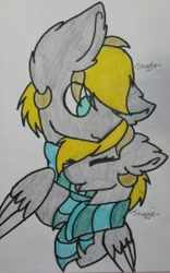 Size: 188x301 | Tagged: safe, artist:crazysketch101, imported from derpibooru, oc, oc only, oc:snuggie, oc:snuggle, pegasus, pony, clothes, duo, female, male, mare, scarf, sketch, stallion, tongue out, traditional art, twins