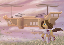 Size: 1407x1000 | Tagged: safe, artist:howxu, imported from derpibooru, oc, oc only, oc:valiant shield, pony, airship, armor, solo