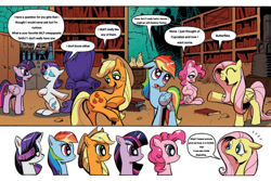 Size: 1500x1000 | Tagged: safe, edit, idw, imported from derpibooru, applejack, fluttershy, pinkie pie, rainbow dash, rarity, twilight sparkle, alicorn, earth pony, pegasus, pony, unicorn, spoiler:comic, spoiler:comic17, exploitable meme, mane 6 interests, mane six, meme, obligatory pony, twilight sparkle (alicorn)