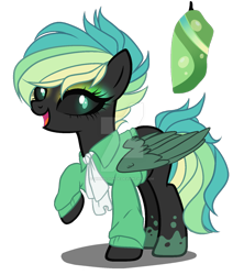 Size: 1280x1443 | Tagged: safe, artist:gihhbloonde, imported from derpibooru, oc, oc only, changepony, hybrid, pony, base used, clothes, deviantart watermark, magical lesbian spawn, necktie, obtrusive watermark, offspring, parent:queen chrysalis, parent:rainbow dash, parents:chrysadash, simple background, solo, sweater, transparent background, watermark