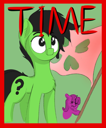 Size: 1276x1532 | Tagged: safe, artist:flotsam, imported from derpibooru, oc, oc only, oc:filly anon, earth pony, pony, /mlp/, 4chan, 4chan logo, cover art, drawthread, female, filly, flag, solo, time magazine