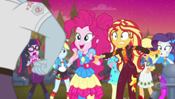 Size: 1920x1080 | Tagged: safe, imported from derpibooru, screencap, applejack, fluttershy, max steele, pinkie pie, rainbow dash, rarity, sci-twi, sunset shimmer, twilight sparkle, equestria girls, equestria girls series, sunset's backstage pass!, spoiler:eqg series (season 2), geode of empathy, geode of shielding, geode of sugar bombs, humane five, humane seven, humane six, magical geodes, music festival outfit