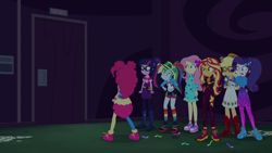 Size: 1920x1080 | Tagged: safe, imported from derpibooru, screencap, applejack, fluttershy, pinkie pie, rainbow dash, rarity, sci-twi, sunset shimmer, twilight sparkle, equestria girls, equestria girls series, sunset's backstage pass!, spoiler:eqg series (season 2), female, geode of empathy, geode of shielding, geode of super speed, geode of telekinesis, humane five, humane seven, humane six, magical geodes, music festival outfit, shoes, sneakers