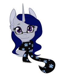 Size: 1456x1843 | Tagged: safe, artist:koloredkat, imported from derpibooru, part of a set, oc, oc only, pony, unicorn, bust, clothes, female, glasses, horn, mare, scarf, simple background, smiling, solo, transparent background, unicorn oc, ych result