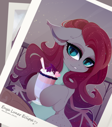 Size: 4400x5000 | Tagged: safe, alternate version, artist:xsatanielx, imported from derpibooru, oc, oc only, oc:enya lunar eclipse, bat pony, pony, bat pony oc, female, long hair, mare, rcf community, shiny