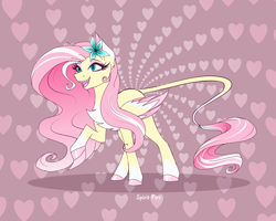 Size: 2000x1600 | Tagged: safe, artist:celes-969, artist:spirit-fire360, imported from derpibooru, fluttershy, pegasus, pony, chest fluff, colored wings, colored wingtips, female, flower, flower in hair, leonine tail, mare, open mouth, redesign, smiling