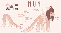 Size: 4911x2668 | Tagged: safe, artist:mxnxii, imported from derpibooru, oc, oc only, oc:mun, pegasus, pony, augmented tail, female, mare, reference sheet, solo