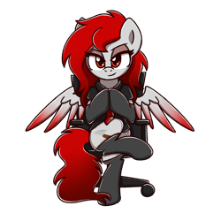 Size: 2048x2048 | Tagged: source needed, useless source url, safe, artist:sugar morning, imported from derpibooru, oc, oc only, oc:ketsueki shēdo, pegasus, pony, chair, clothes, cutie mark, eyeshadow, female, looking at you, makeup, plotting, plotting your demise, simple background, sitting, socks, spread wings, transparent background, wings