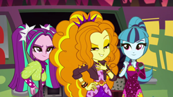 Size: 1920x1080 | Tagged: safe, imported from derpibooru, screencap, adagio dazzle, aria blaze, sonata dusk, equestria girls, equestria girls series, sunset's backstage pass!, spoiler:eqg series (season 2), female, the dazzlings, the dazzlings tour bus