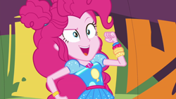 Size: 1920x1080 | Tagged: safe, imported from derpibooru, screencap, pinkie pie, equestria girls, equestria girls series, sunset's backstage pass!, spoiler:eqg series (season 2), female, geode of sugar bombs, magical geodes, music festival outfit, solo