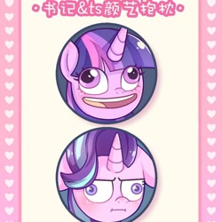 Size: 760x760 | Tagged: artist needed, safe, imported from derpibooru, starlight glimmer, twilight sparkle, :i, chinese, faic, floppy ears, i mean i see, pudding face