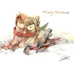 Size: 800x666 | Tagged: safe, artist:soukitsubasa, imported from derpibooru, oc, oc only, clothes, couple, cute, eyes closed, scarf