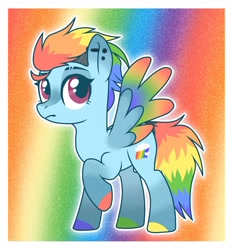 Size: 1280x1375 | Tagged: safe, artist:cupidity4200, imported from derpibooru, rainbow dash, pegasus, pony, alternate design, colored hooves, colored wings, female, hooves, mare, multicolored wings, rainbow wings, raised hoof, redesign, wings