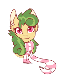 Size: 1456x1843 | Tagged: safe, artist:koloredkat, imported from derpibooru, oc, oc only, earth pony, pony, bust, clothes, ear fluff, earth pony oc, scarf, simple background, smiling, solo, transparent background, ych result