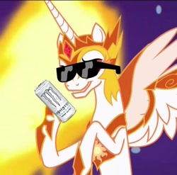 Size: 676x667 | Tagged: safe, edit, edited screencap, imported from derpibooru, screencap, daybreaker, pony, a royal problem, /mlp/, cropped, energy drink, female, monster energy, solo, sunglasses