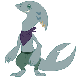 Size: 1024x1024 | Tagged: safe, artist:dragonchaser123, imported from derpibooru, anthro, shark, my little pony: the movie, bandana, clothes, gills, klugetowner, pants, piercing, show trace, simple background, solo, toothy klugetowner, transparent background, vector