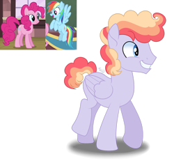 Size: 1280x1184 | Tagged: safe, artist:purplepotato04, imported from derpibooru, pinkie pie, rainbow dash, oc, female, lesbian, magical lesbian spawn, offspring, parent:pinkie pie, parent:rainbow dash, parents:pinkiedash, pinkiedash, shipping, simple background, transparent background