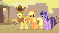 Size: 1280x720 | Tagged: safe, imported from derpibooru, screencap, applejack, braeburn, twilight sparkle, earth pony, pony, unicorn, over a barrel, trio