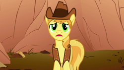 Size: 1280x720 | Tagged: safe, imported from derpibooru, screencap, braeburn, earth pony, pony, over a barrel, frown, male, solo, stallion