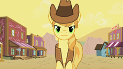 Size: 1364x768 | Tagged: safe, imported from derpibooru, screencap, braeburn, earth pony, pony, over a barrel, appleloosa, male, solo, stallion