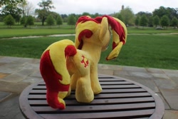 Size: 960x640 | Tagged: safe, artist:emberfallplush, imported from derpibooru, sunset shimmer, pony, unicorn, butt, female, irl, photo, plot, plushie, solo