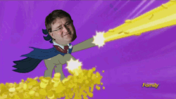 Size: 500x281 | Tagged: safe, edit, edited screencap, imported from derpibooru, screencap, filthy rich, pony, unicorn, do princesses dream of magic sheep, animated, bits, gabe newell, male, meme, money, solo, steam sale