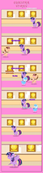 Size: 1205x4880 | Tagged: safe, artist:estories, imported from derpibooru, twilight sparkle, oc, oc:curly mane, oc:think pink, alicorn, pony, collar, leash, pet tag, pointy ponies, twilight sparkle (alicorn), wait what