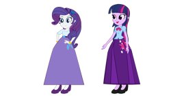 Size: 1024x576 | Tagged: safe, artist:cartoonmasterv3, imported from derpibooru, rarity, twilight sparkle, alicorn, equestria girls, alternate universe, clothes, long skirt, simple background, skirt, transparent background, twilight sparkle (alicorn), vector