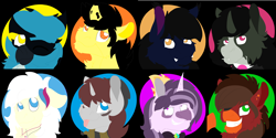 Size: 8000x4000 | Tagged: safe, artist:euspuche, imported from derpibooru, oc, oc:lactis, oc:neo, oc:pan, oc:potasio, oc:sun burns, oc:trèble, oc:zalam, alicorn, bat pony, demon, earth pony, griffon, pegasus, robot, bust, lineless, portrait