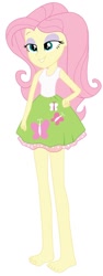 Size: 346x921 | Tagged: safe, artist:marcorois, artist:marcorulezzz, edit, editor:thomasfan45, imported from derpibooru, vector edit, fluttershy, equestria girls, barefoot, clothes, cute, cutie mark on clothes, edited vector, feet, female, hand on hip, lidded eyes, miniskirt, simple background, skirt, smug, solo, tanktop, vector, white background