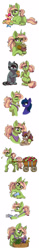 Size: 750x4766 | Tagged: safe, artist:celestial-rainstorm, imported from derpibooru, oc, oc only, oc:azurite, oc:chrysanthemum, oc:iron forge, oc:sandstone pie, earth pony, pony, unicorn, apple, cart, diaper, female, filly, flower, food, male, mare, muffin, offspring, parent:big macintosh, parent:limestone pie, parent:marble pie, parent:maud pie, parent:mud briar, parent:quibble pants, parent:sugar belle, parent:trouble shoes, parent:troubleshoes clyde, parents:marbleshoes, parents:maudbriar, parents:quibblestone, parents:sugarmac, simple background, stallion, white background