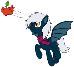 Size: 1653x1503 | Tagged: safe, artist:cloudy95, imported from derpibooru, oc, oc only, oc:patchy darkwing, bat pony, pony, apple, eyepatch, food, male, simple background, solo, stallion, transparent background