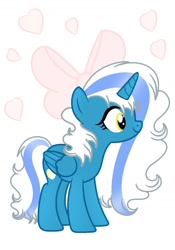 Size: 1024x1464 | Tagged: safe, artist:riofluttershy, imported from derpibooru, oc, oc:fleurbelle, alicorn, adorabelle, adorable face, alicorn oc, bow, cute, female, hair bow, heart, horn, mare, smiling, sweet, yellow eyes