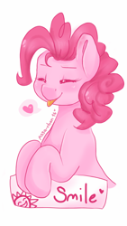 Size: 720x1280 | Tagged: safe, artist:assa-chan, imported from derpibooru, pinkie pie, earth pony, pony, :p, bust, cute, diapinkes, eyes closed, female, heart, mare, pictogram, simple background, smiling, solo, speech bubble, tongue out, white background