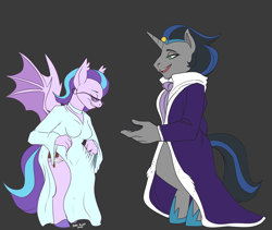 Size: 2000x1687 | Tagged: safe, artist:bluntwhiskey, imported from derpibooru, king sombra, oc, anthro, bat pony, unicorn, anthro oc, bat pony oc, clothes, dress, good king sombra