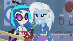 Size: 640x360 | Tagged: safe, imported from derpibooru, screencap, dj pon-3, trixie, vinyl scratch, equestria girls, female