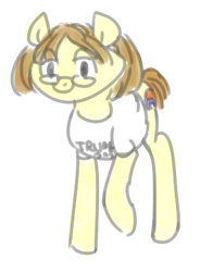 Size: 301x410 | Tagged: safe, artist:anonymous, imported from derpibooru, earth pony, pony, /mlp/, 4chan, clothes, drawthread, female, glasses, mother, ponified, shirt, simple background, solo, t-shirt, white background