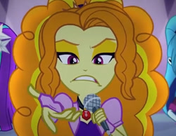 Size: 750x583 | Tagged: safe, edit, edited screencap, editor:shyinka, imported from derpibooru, screencap, adagio dazzle, aria blaze, sonata dusk, equestria girls, rainbow rocks, cropped, disguise, disguised siren, gem, inverted mouth, microphone, reaction image, siren gem, solo focus, the dazzlings, under our spell