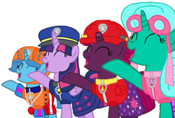 Size: 1585x1071 | Tagged: safe, artist:徐詩珮, imported from derpibooru, fizzlepop berrytwist, glitter drops, spring rain, tempest shadow, twilight sparkle, alicorn, unicorn, series:sprglitemplight diary, series:sprglitemplight life jacket days, series:springshadowdrops diary, series:springshadowdrops life jacket days, alternate universe, base used, bisexual, broken horn, clothes, cute, equestria girls outfit, female, glitterbetes, glitterlight, glittershadow, horn, lesbian, lifeguard, lifeguard spring rain, paw patrol, polyamory, shipping, simple background, singing, sprglitemplight, springbetes, springdrops, springlight, springshadow, springshadowdrops, swimsuit, tempestbetes, tempestlight, transparent background, twilight sparkle (alicorn)