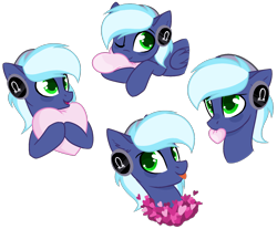 Size: 1600x1327 | Tagged: safe, imported from derpibooru, oc, oc only, oc:moonlight drop, pony, cute, headphones, heart, hug, pillow, pillow hug, simple background, solo, tongue out, transparent background