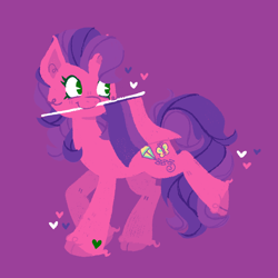 Size: 1500x1500 | Tagged: safe, artist:trinoids, imported from derpibooru, skywishes, pony, unicorn, bisexual pride flag, cloven hooves, cutie mark, female, heart, limited palette, mare, mouth hold, pride, pride flag, redraw, smiling, solo, unshorn fetlocks