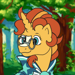 Size: 830x830 | Tagged: safe, artist:trinoids, imported from derpibooru, sunburst, pony, unicorn, bust, clothes, cute, forest, g1, g4, g4 to g1, generation leap, glasses, male, robe, smiling, solo, stallion, sunbetes, sunburst's cloak, sunburst's robe, tree